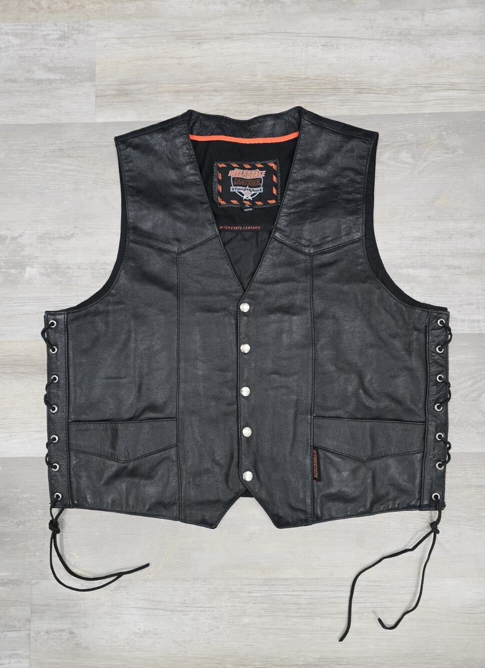 Vintage 90s Interstate Leather Vest / Dual CCW Pockets / Men's XL / Mint Y2K